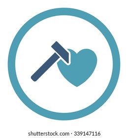 Heart Hammer vector icon. Style is bicolor flat rounded symbol, cyan and blue colors, rounded angles, white background.