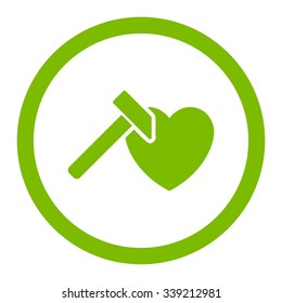 Heart Hammer vector icon. Style is flat rounded symbol, eco green color, rounded angles, white background.