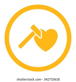 Heart Hammer vector icon. Style is flat rounded symbol, yellow color, rounded angles, white background.