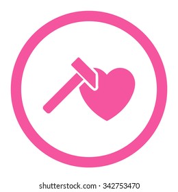 Heart Hammer vector icon. Style is flat rounded symbol, pink color, rounded angles, white background.