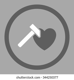 Heart Hammer vector icon. Style is bicolor flat rounded symbol, dark gray and white colors, rounded angles, silver background.