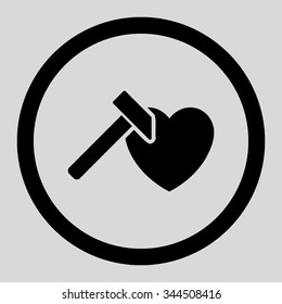 Heart Hammer vector icon. Style is flat rounded symbol, black color, rounded angles, light gray background.