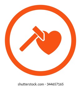 Heart Hammer vector icon. Style is flat rounded symbol, orange color, rounded angles, white background.