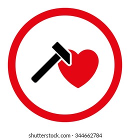 Heart Hammer vector icon. Style is bicolor flat rounded symbol, intensive red and black colors, rounded angles, white background.
