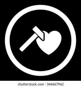 Heart Hammer vector icon. Style is flat rounded symbol, white color, rounded angles, black background.