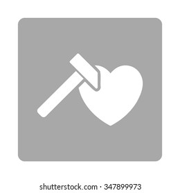 Heart Hammer vector icon. Style is flat rounded square button, white and silver colors, white background.