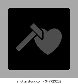 Heart Hammer vector icon. Style is flat rounded square button, gray and black colors, silver background.