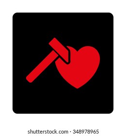Heart Hammer vector icon. Style is flat rounded square button, intensive red and black colors, white background.