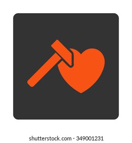 Heart Hammer vector icon. Style is flat rounded square button, orange and gray colors, white background.