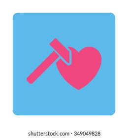 Heart Hammer vector icon. Style is flat rounded square button, pink and blue colors, white background.