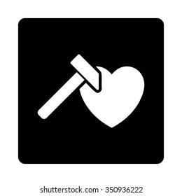 Heart Hammer vector icon. Style is flat rounded square button, white and black colors, white background.