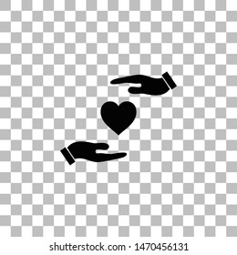 Heart in hand. Black flat icon on a transparent background. Pictogram for your project