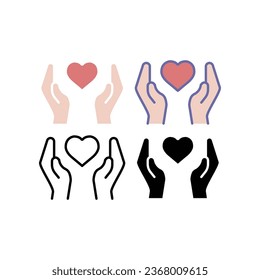 Heart and hand for charity, fundraise, donate and human care element. Community and Partnership related. Care, generous and sympathize icon. Vector illustration. Design on white background. EPS10