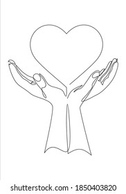 Heart in hand continuous line drawing.