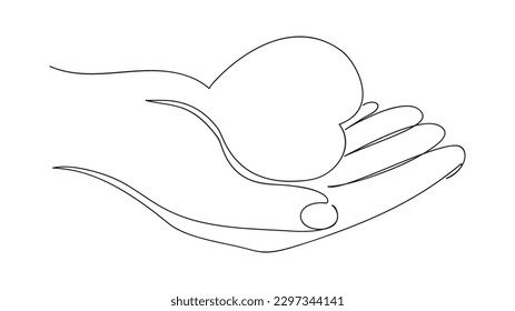 Heart in hand, continuous line drawing, Vector