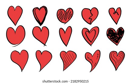 Heart hand draw love icon doodle   outline scribble shape  Sketch handdrawn brush stroke black vector illustration  Cute pencil line abstract sign isolated white background  Minimal set underline