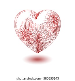 Heart hand drawing engraving line