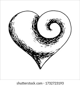 Heart hand drawing outline doodles. Isolated element for design, valentines day, wedding, birthday, party, postcard, print. Vector illustration.