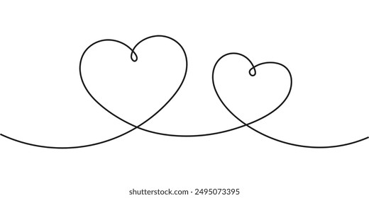 Corazón dibujado a mano. Dibujo de línea continua de corazón. Corazón de contorno único para diseño de amor. corazón de boceto de arte de una línea. Símbolo de amor.