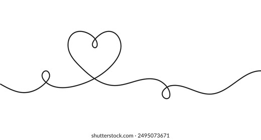 Heart hand drawn. Heart continuous line drawing. Single contour heart for love design. one  line art sketch heart. Symbol love.