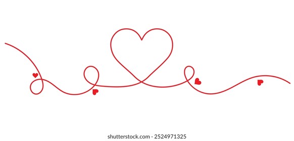 Heart hand drawn. Heart continuous line drawing. Single contour heart for love design. Single lineart sketch heart. Symbol love. Simplicity sign isolated on white background. Vector illustration