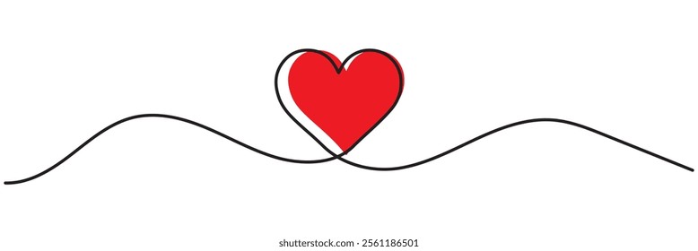 Heart hand drawn. Heart continuous line drawing. Single contour heart for love design. Single lineart sketch heart. Symbol love. Simplicity sign isolated on white background. Vector illustration