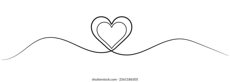 Heart hand drawn. Heart continuous line drawing. Single contour heart for love design. Single lineart sketch heart. Symbol love. Simplicity sign isolated on white background. Vector illustration