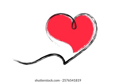 Heart hand drawn continuous line with bright spot. Doodle vector illustration for valentine's day. Romantic simple symbol.