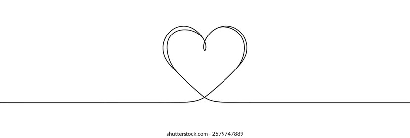 Heart hand drawn. Continuous line art of love symbol. Vector illustration.