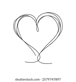 Heart hand drawn. Continuous line art of love symbol. Vector illustration.