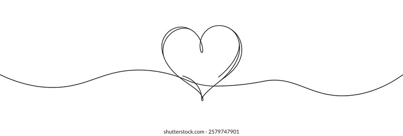 Heart hand drawn. Continuous line art of love symbol. Vector illustration.