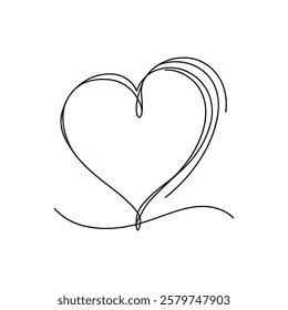 Heart hand drawn. Continuous line art of love symbol. Vector illustration.