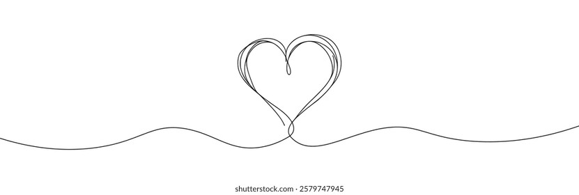 Heart hand drawn. Continuous line art of love symbol. Vector illustration.