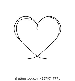 Heart hand drawn. Continuous line art of love symbol. Vector illustration.