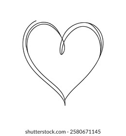 Heart hand drawn. Continuous line art of love symbol. Vector illustration.