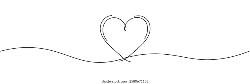 Heart hand drawn. Continuous line art of love symbol. Vector illustration.