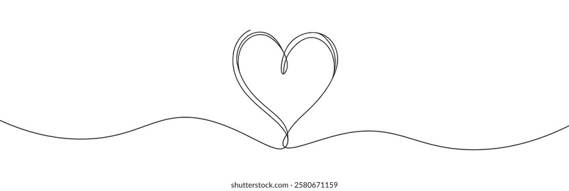 Heart hand drawn. Continuous line art of love symbol. Vector illustration.