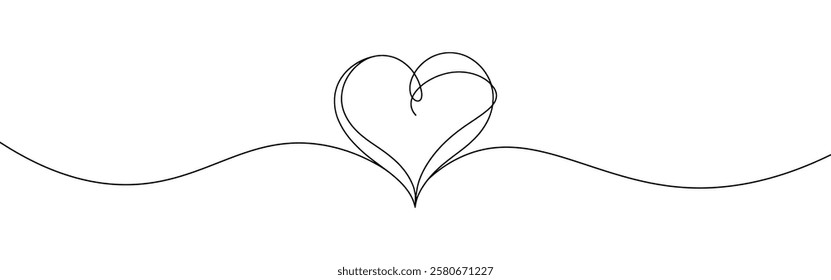 Heart hand drawn. Continuous line art of love symbol. Vector illustration.