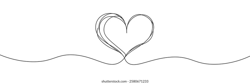 Heart hand drawn. Continuous line art of love symbol. Vector illustration.