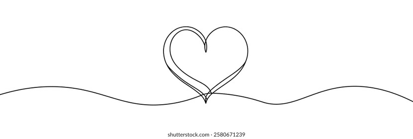 Heart hand drawn. Continuous line art of love symbol. Vector illustration.