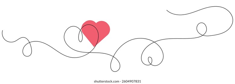 Heart hand drawn. Heart continuous line drawing. Single contour heart for love design. Single line art sketch heart. Symbol love. Simplicity sign isolated on white background. Vector illustration. 
