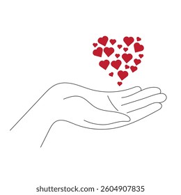 Heart hand drawn. Heart continuous line drawing. Single contour heart for love design. Single line art sketch heart. Symbol love. Simplicity sign isolated on white background. Vector illustration. 