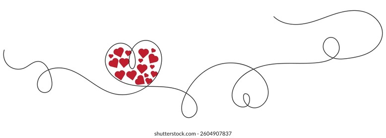 Heart hand drawn. Heart continuous line drawing. Single contour heart for love design. Single line art sketch heart. Symbol love. Simplicity sign isolated on white background. Vector illustration. 