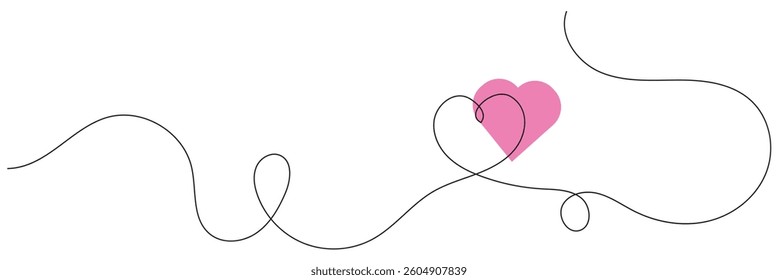 Heart hand drawn. Heart continuous line drawing. Single contour heart for love design. Single line art sketch heart. Symbol love. Simplicity sign isolated on white background. Vector illustration. 