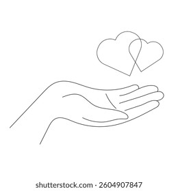 Heart hand drawn. Heart continuous line drawing. Single contour heart for love design. Single line art sketch heart. Symbol love. Simplicity sign isolated on white background. Vector illustration. 