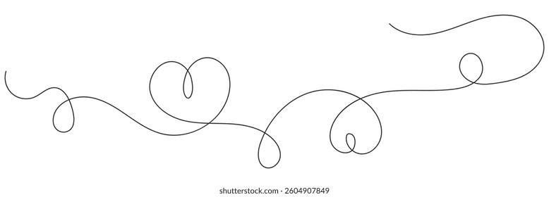 Heart hand drawn. Heart continuous line drawing. Single contour heart for love design. Single line art sketch heart. Symbol love. Simplicity sign isolated on white background. Vector illustration. 