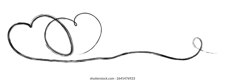 Heart hand drawn. Heart continuous line drawing. Single contour heart for love design. Single line art sketch heart. Symbol love. Simplicity sign isolated on white background.