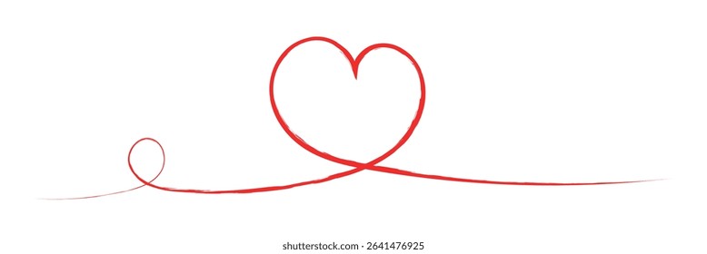 Heart hand drawn. Heart continuous line drawing. Single contour heart for love design. Single line art sketch heart. Symbol love. Simplicity sign isolated on white background.