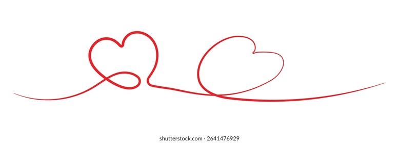 Heart hand drawn. Heart continuous line drawing. Single contour heart for love design. Single line art sketch heart. Symbol love. Simplicity sign isolated on white background.