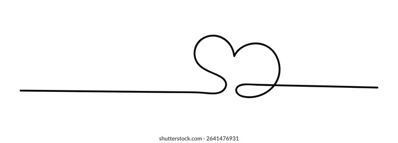 Heart hand drawn. Heart continuous line drawing. Single contour heart for love design. Single line art sketch heart. Symbol love. Simplicity sign isolated on white background.